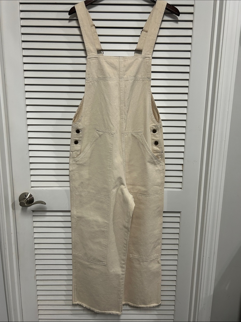 BDG Cream Denim Wide-Leg Overalls
